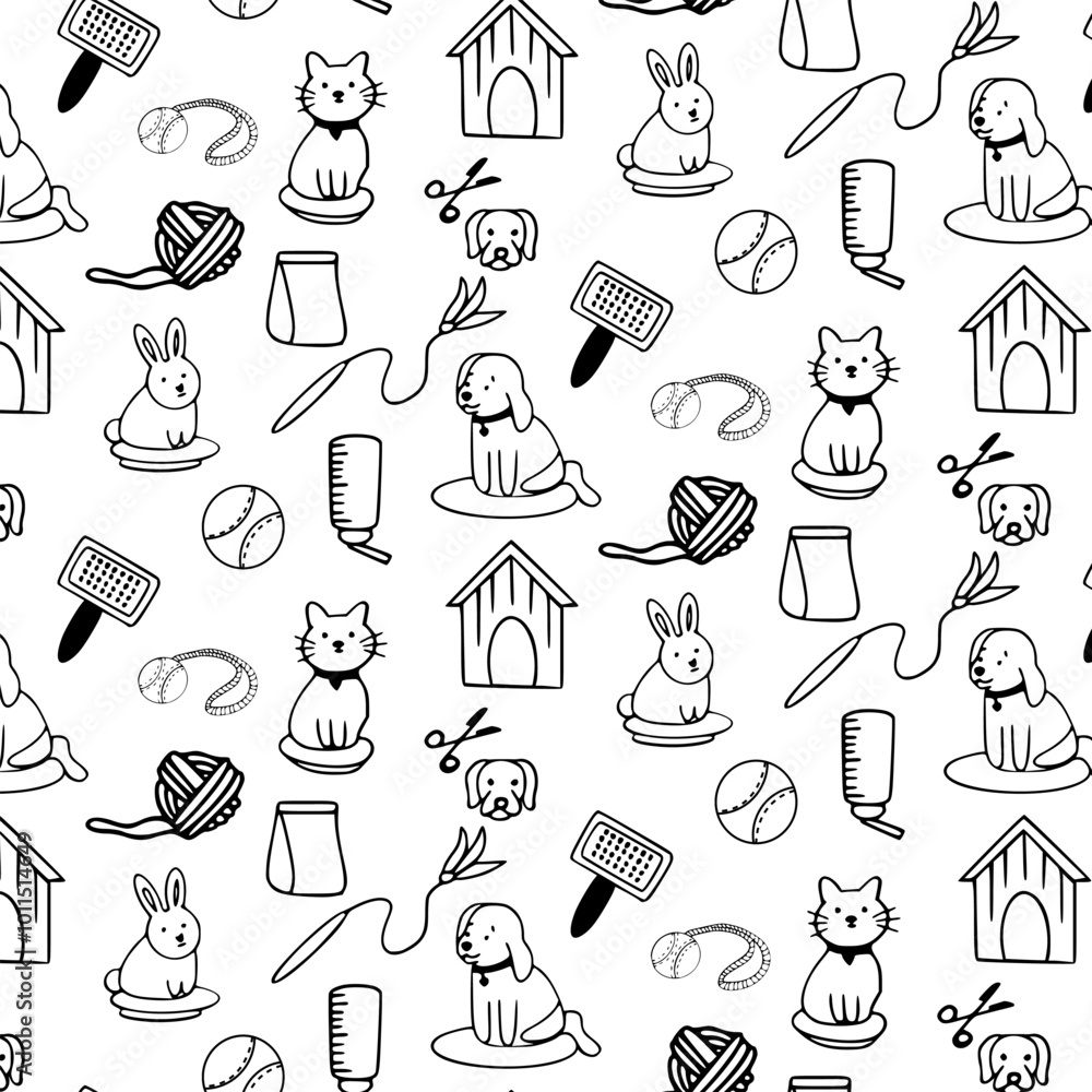 pet element doodle cats and pet accessories seamless pattern background pet element doodle cats and pet accessories seamless pattern background