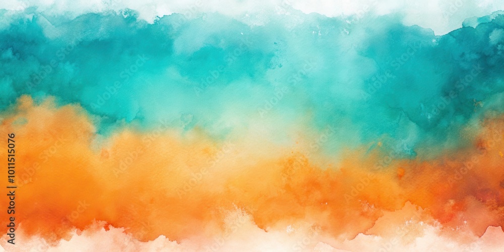 Fototapeta premium Abstract Watercolor Background with Blending Teal, Orange, and White Hues
