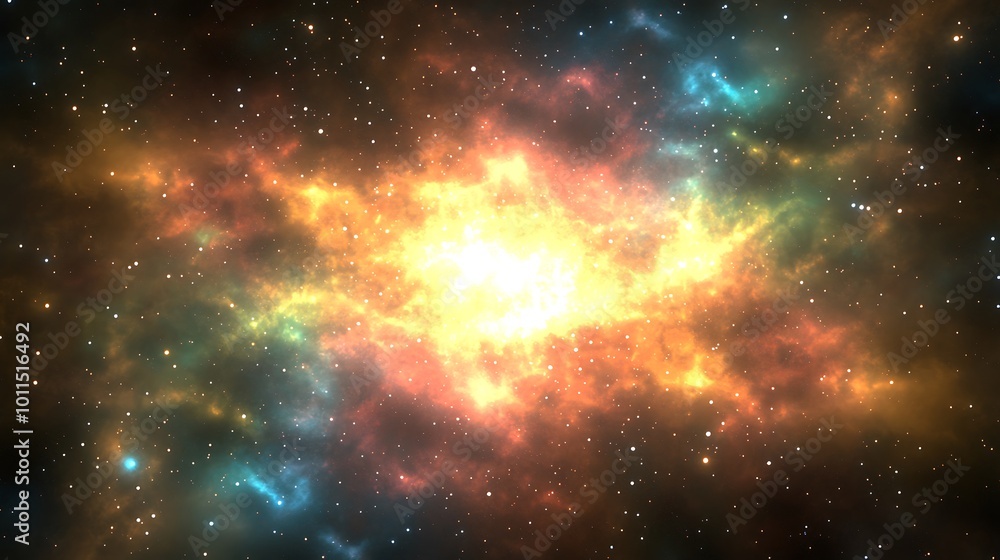 A vibrant, colorful galaxy with swirling stars and a clear area for text A vibrant, colorful galaxy with swirling stars and a clear area for text