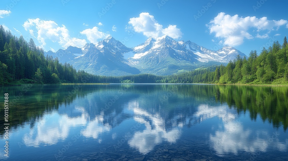mountain lake with towering snow-capped peaks mountain lake with towering snow-capped peaks