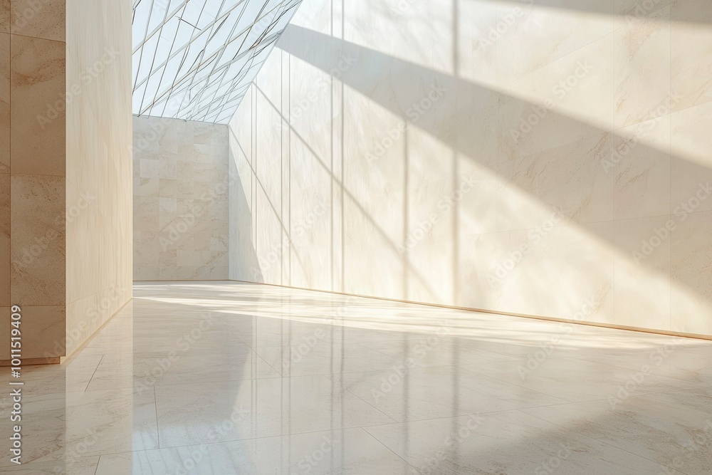 Obraz premium Modern Interior with White Marble Walls and Glass Roof