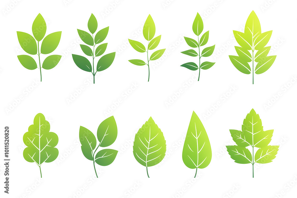 flat gradient icon set of leaves green color theme flat gradient icon set of leaves green color theme