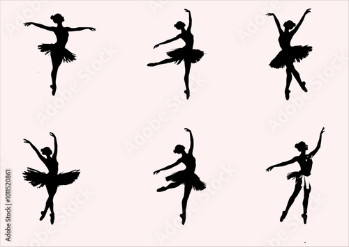 Ballerina performing dance in silhouette on white background
