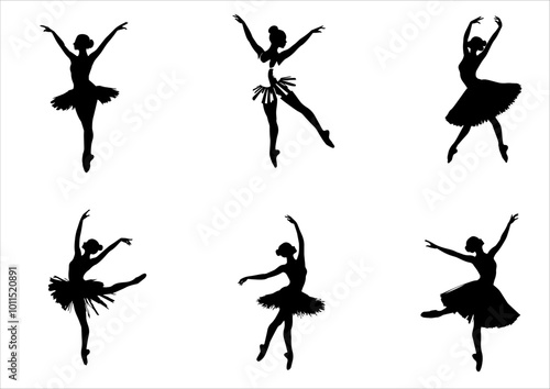 Ballerina performing dance in silhouette on white background