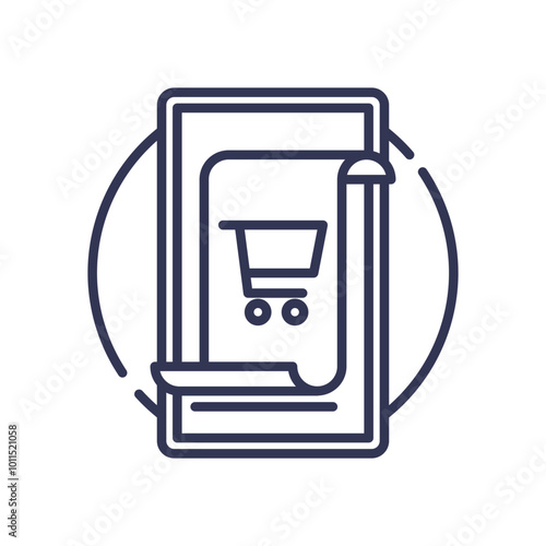Digital receipt icon with a shopping cart on a smartphone, symbolizing e-commerce transactions.