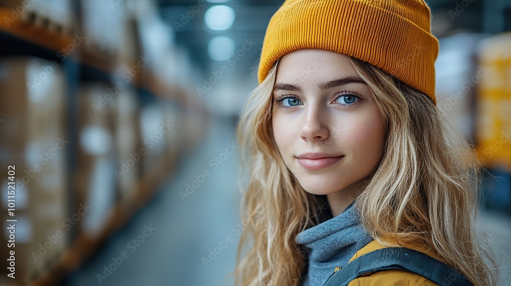 young female worker in warehouse young female worker in warehouse