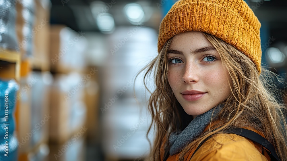 young female worker in warehouse young female worker in warehouse