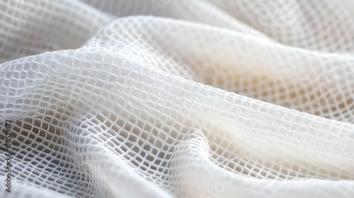 Close-Up of White Mesh Fabric Texture photo