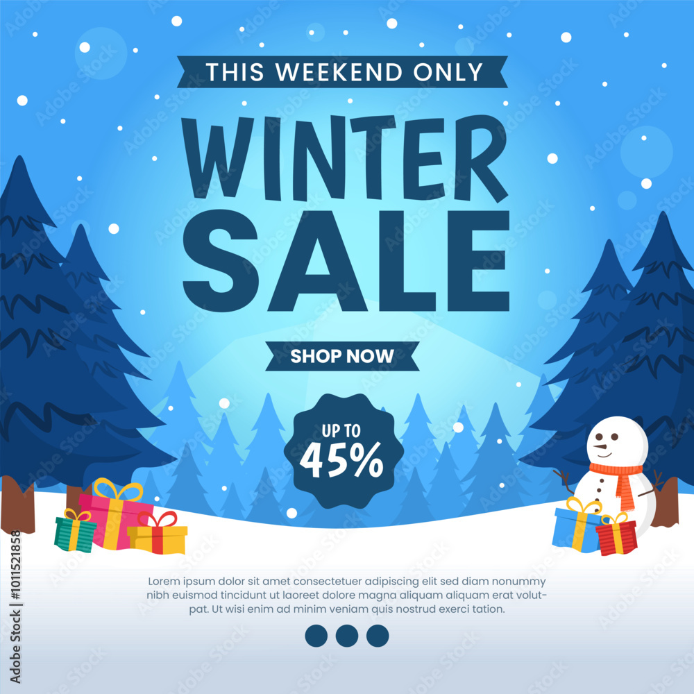 Winter sale advertising social media template, winter sale at forest with mountain and christmas tree Winter sale advertising social media template, winter sale at forest with mountain and christmas tree