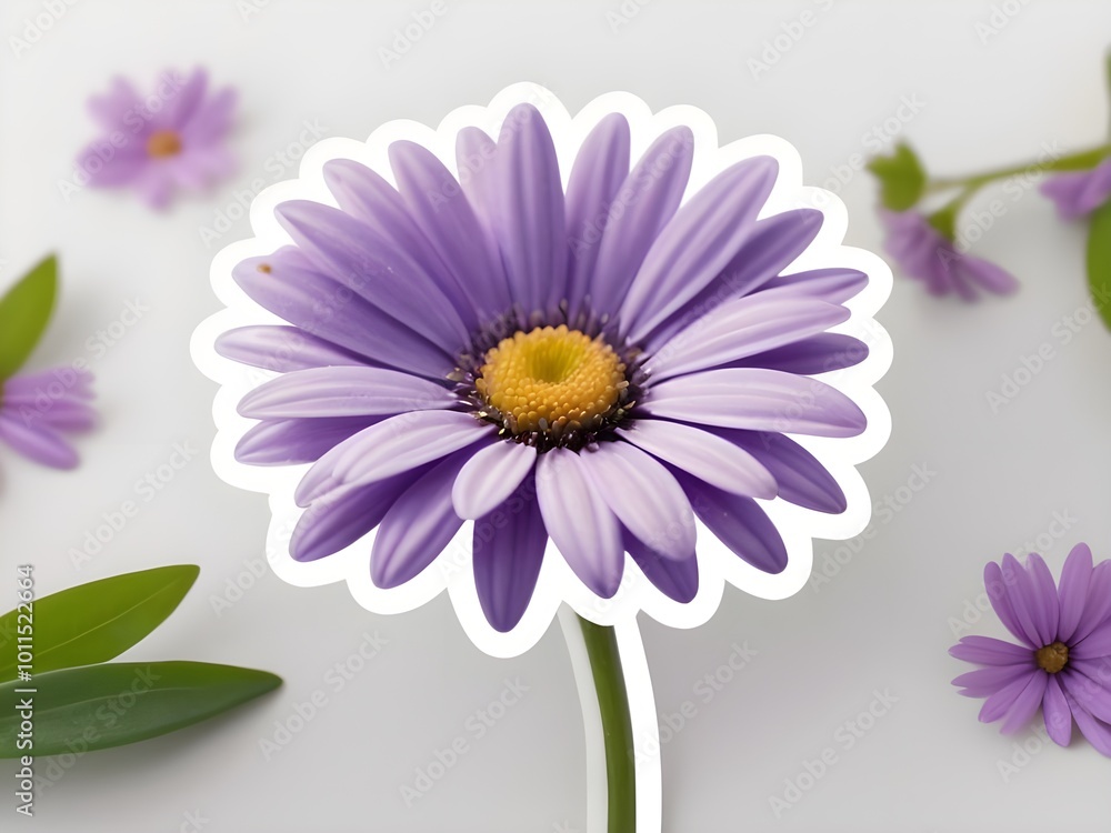 Obraz premium Charming Purple Daisy Flower Sticker on White Background