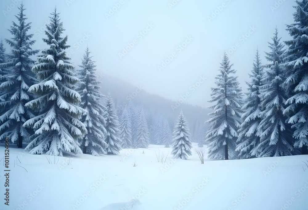 Beautiful winter landscape with snow covered trees in fog
Beautiful winter landscape with snow covered trees in fog