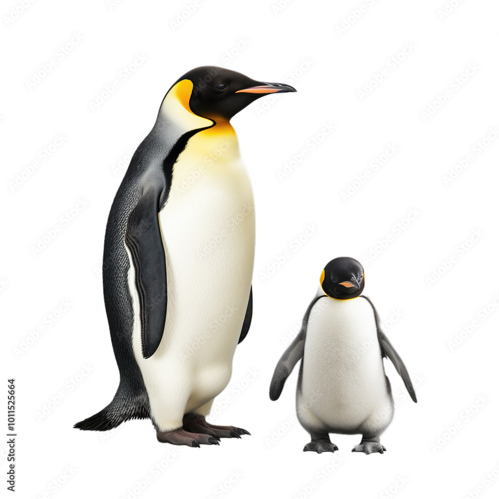 Fototapeta premium Adorable Little Penguin with Its Mom Together on transparent background cutout, PNG file.