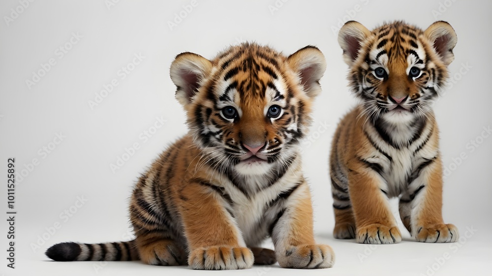 Obraz premium Tiger cub close up on white background 