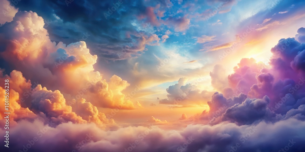 A Dramatic Sunset Sky With Layers of Clouds in a Vibrant Palette of Orange, Purple, and Blue A Dramatic Sunset Sky With Layers of Clouds in a Vibrant Palette of Orange, Purple, and Blue