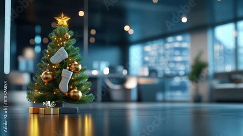 Wallpaper Mural Meeting room with Christmas tree and stockings, corporate holiday spirit Torontodigital.ca