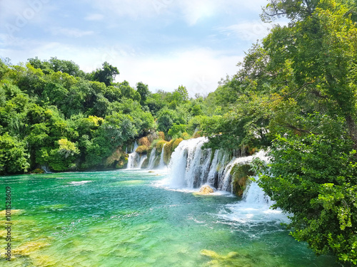 Gorgeous summer view of Krka National Park, Roski Slap location, Croatia, Europe. Beautiful world of Mediterranean countries. Traveling concept background.