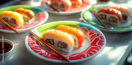 Wallpaper Mural Delicious Sushi on Colorful Plates Torontodigital.ca
