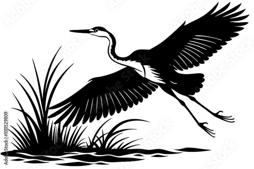  Heron in Flight Silhouette: A Graceful Heron Soaring Above Water