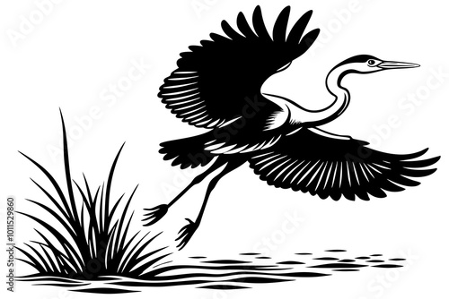  Heron in Flight Silhouette: A Graceful Heron Soaring Above Water