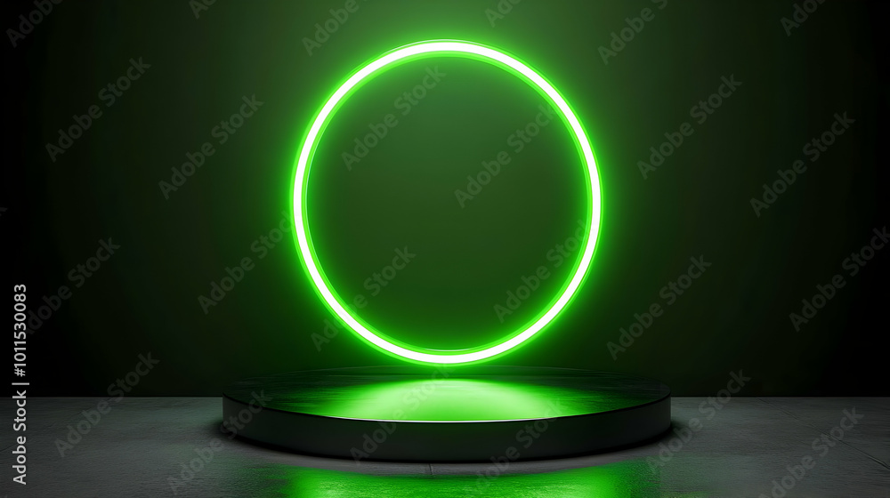 Neon Green Light Ring on Podium for Product Display Neon Green Light Ring on Podium for Product Display