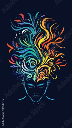 Colorful Abstract Human Figure Symbolizing Creativity and Imagination Flowing from the Mind