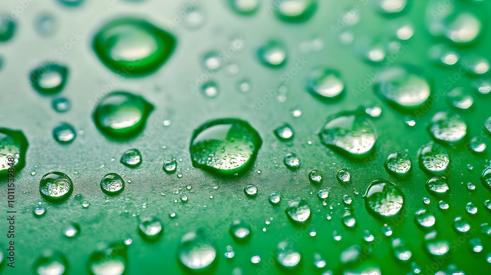 Water Droplets on a Green Surface in Macro Photography Water Droplets on a Green Surface in Macro Photography