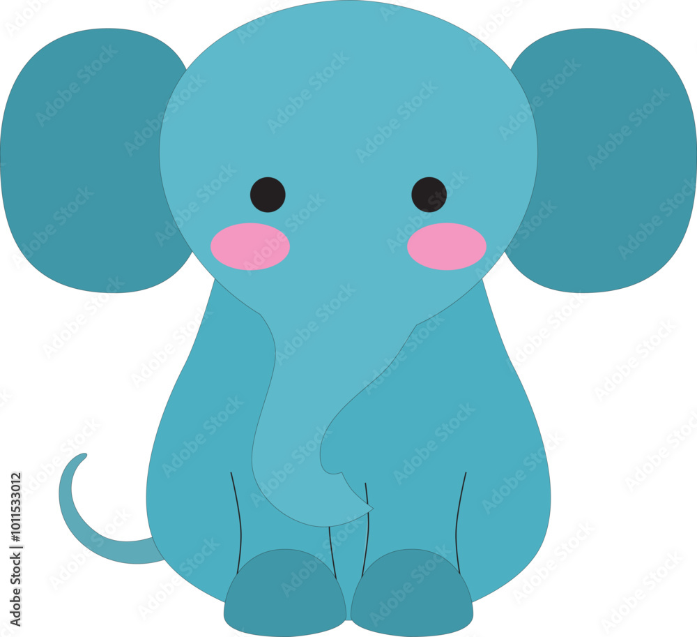 Fototapeta premium cute cartoon colored little blue elephant, stock vector, white background