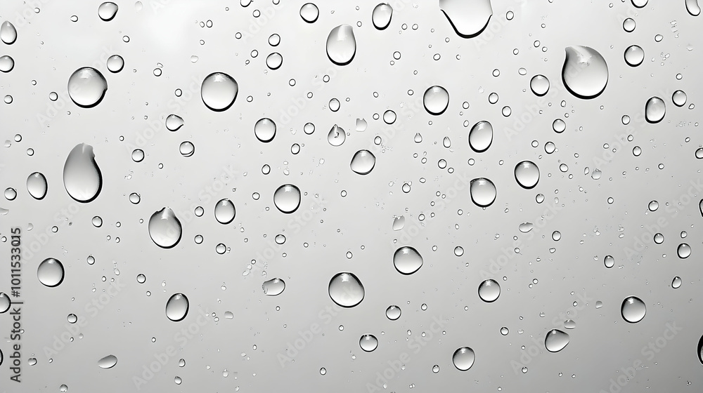 Water Drops on Glass Surface with Gray Background Water Drops on Glass Surface with Gray Background