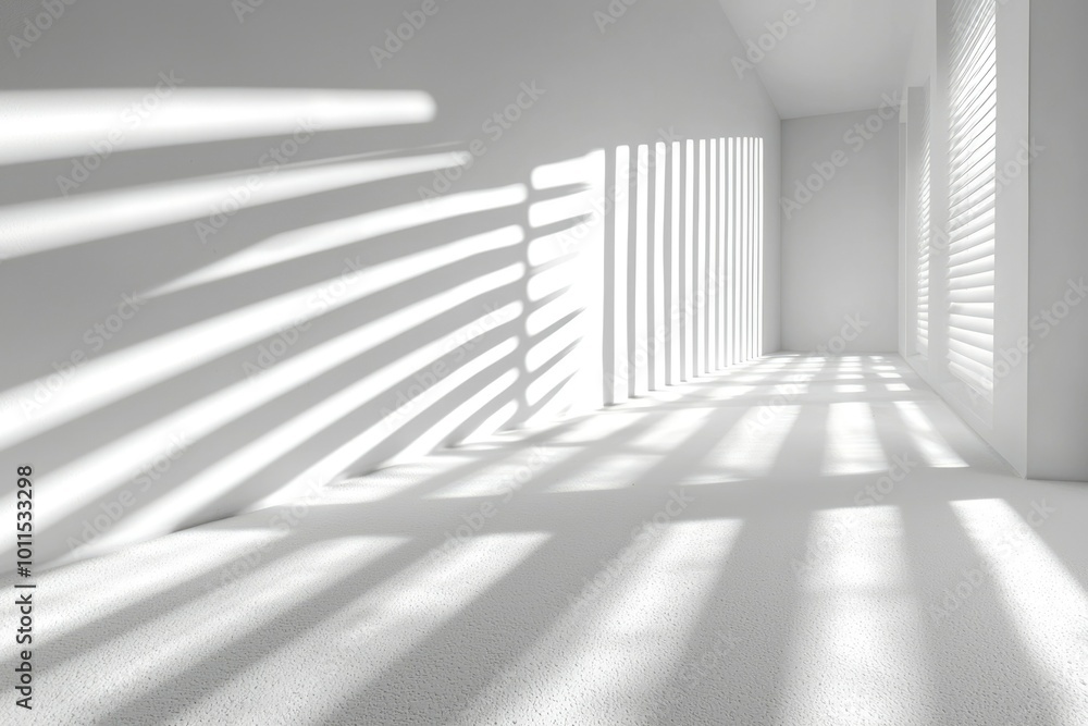 Sunlight Streaming Through Window Blinds in a White Room Sunlight Streaming Through Window Blinds in a White Room