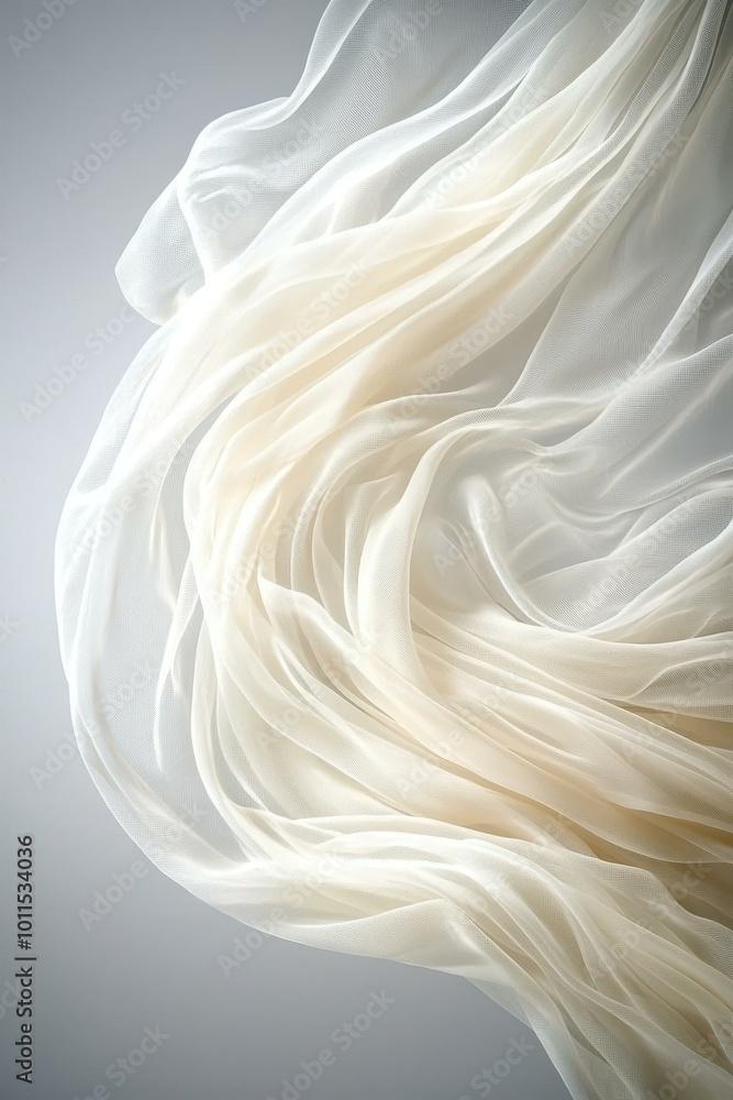 Fototapeta premium Elegant Brides Veil in Soft Focus Against Gray Background with Blank Space for Text