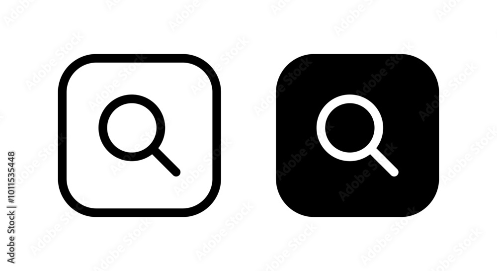 Search, magnifying glass icon on black square Search, magnifying glass icon on black square