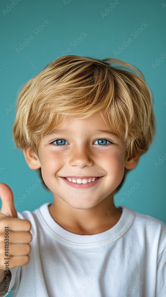 a happy boy with blonde hair and blue eyes, isolated on a solid color background in a thumbs up pose, a happy boy with blonde hair and blue eyes, isolated on a solid color background in a thumbs up pose,