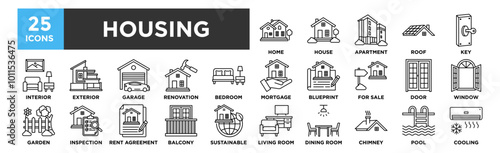 Housing icon collection set. Containing design house, home, building, architecture, estate, business, property