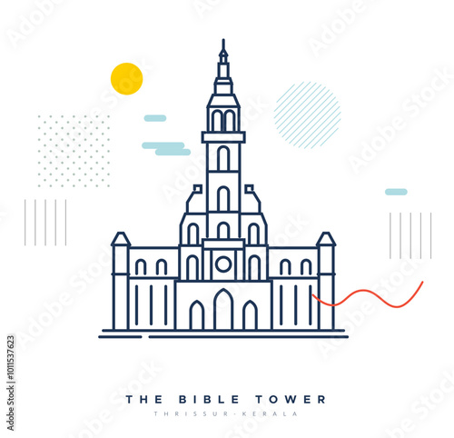 The Bible Tower  - Tallest Church Tower - Thrissur - Stock Illustration