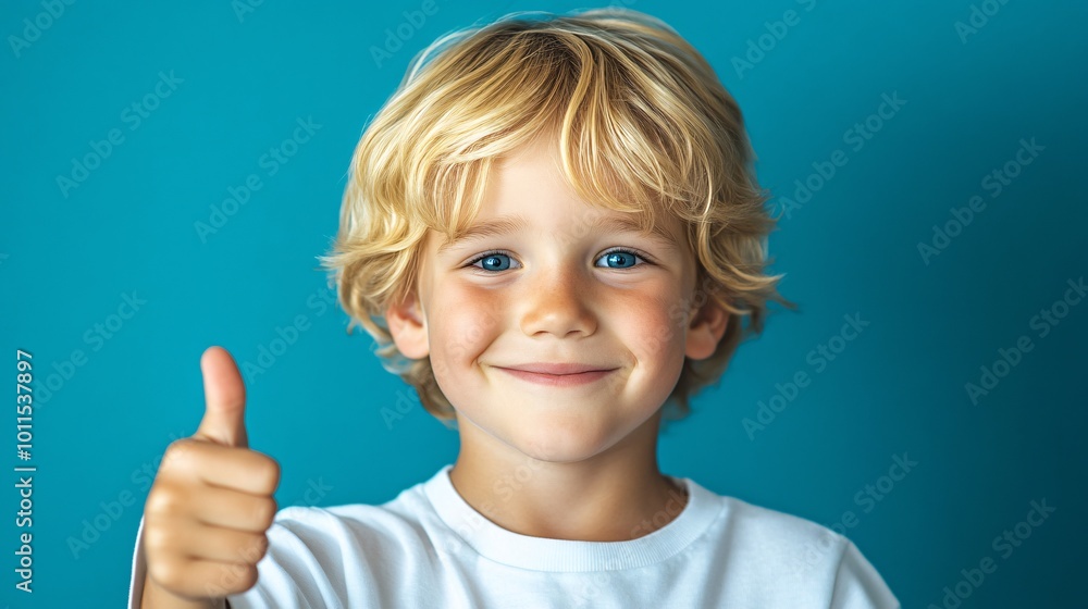 a happy boy with blonde hair and blue eyes, isolated on a solid color background in a thumbs up pose, a happy boy with blonde hair and blue eyes, isolated on a solid color background in a thumbs up pose,