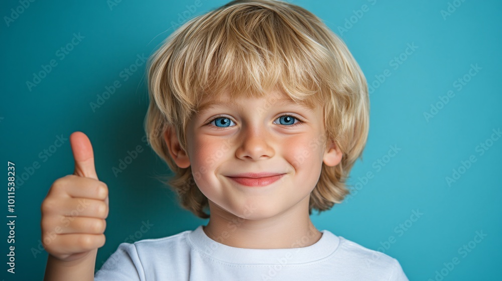 a happy boy with blonde hair and blue eyes, isolated on a solid color background in a thumbs up pose, a happy boy with blonde hair and blue eyes, isolated on a solid color background in a thumbs up pose,