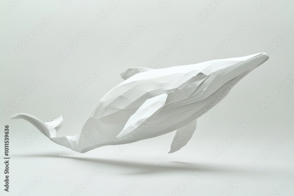 Majestic Origami Whale Breach on White Plane Majestic Origami Whale Breach on White Plane