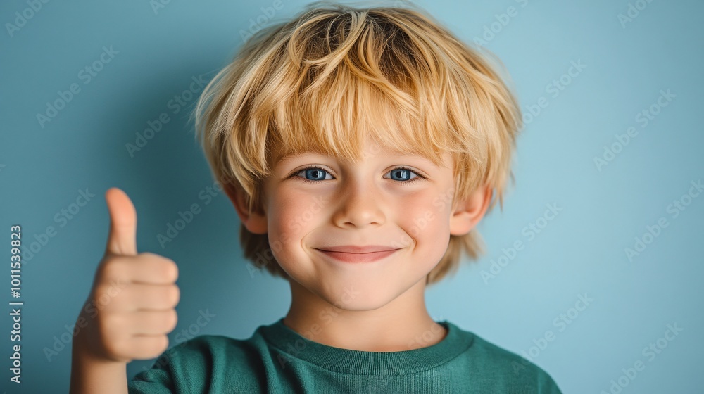 a happy boy with blonde hair and blue eyes, isolated on a solid color background in a thumbs up pose, a happy boy with blonde hair and blue eyes, isolated on a solid color background in a thumbs up pose,