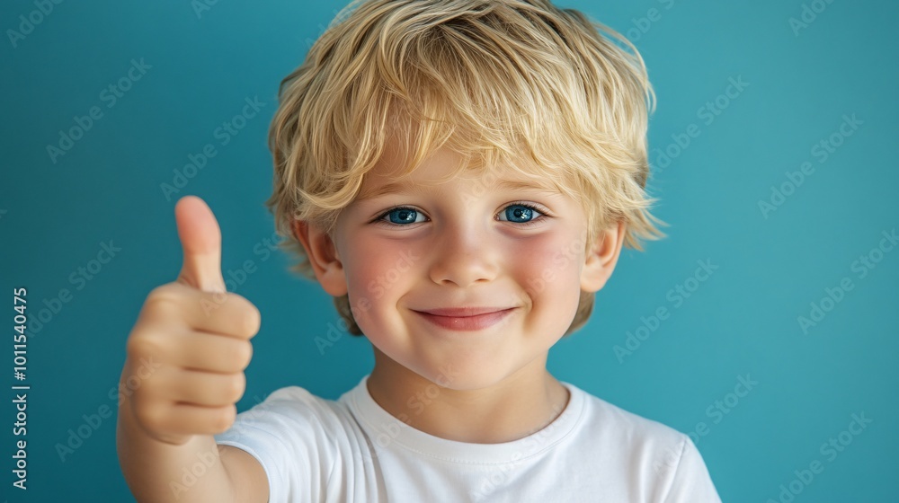 a happy boy with blonde hair and blue eyes, isolated on a solid color background in a thumbs up pose, a happy boy with blonde hair and blue eyes, isolated on a solid color background in a thumbs up pose,