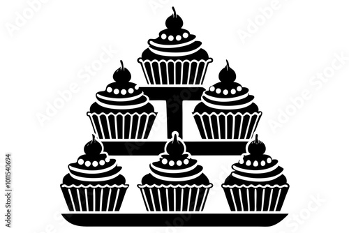 Cupcake Tower Silhouette, A Tiered Display of Beautifully Decorated Cupcakes