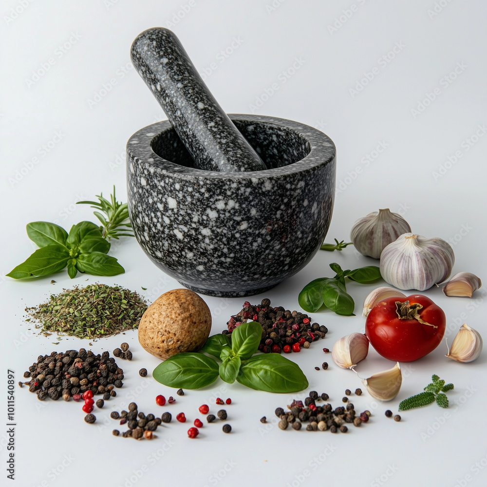 Demonstrate of mortar and pestle with herbs Demonstrate of mortar and pestle with herbs