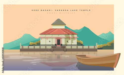 Kere Basadi- Varanga Lake Jain Temple - Stock Illustration