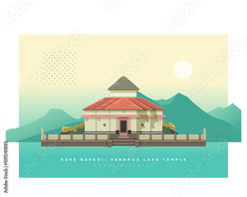 Kere Basadi- Varanga Lake Jain Temple - Stock Illustration