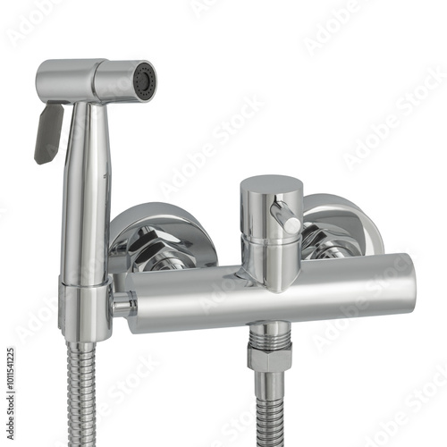 Chrome toilet nozzle with shower head for cleaning washing in the restroom, Isolated nozzle water toilet