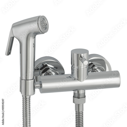 Chrome toilet nozzle with shower head for cleaning washing in the restroom, Isolated nozzle water toilet