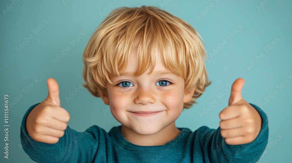 a happy boy with blonde hair and blue eyes, isolated on a solid color background in a thumbs up pose, a happy boy with blonde hair and blue eyes, isolated on a solid color background in a thumbs up pose,