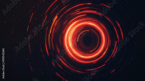 A vibrant, abstract circular design with glowing red and orange lines, suggesting motion and energy.