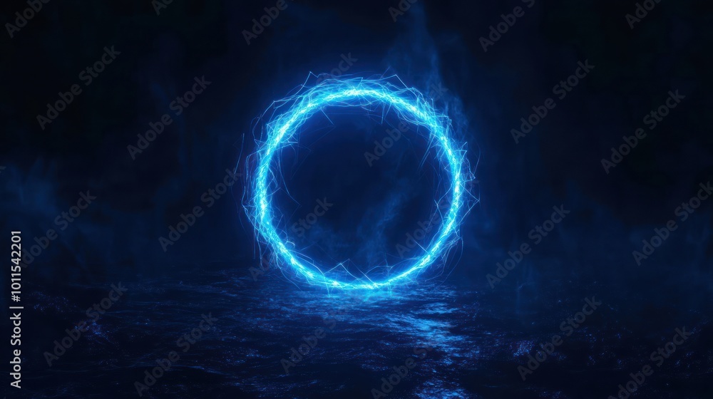 A glowing blue energy portal against a dark background, suggesting mystery and power. A glowing blue energy portal against a dark background, suggesting mystery and power.