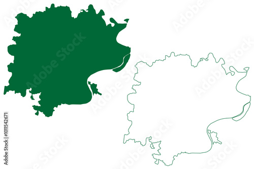 Varanasi district (Uttar Pradesh State, Republic of India) map vector illustration, scribble sketch Kashi map