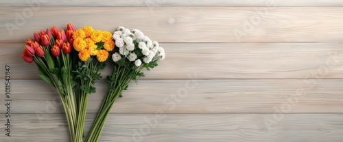 Wallpaper Mural Two bouquets of flowers are arranged on a wooden table Torontodigital.ca